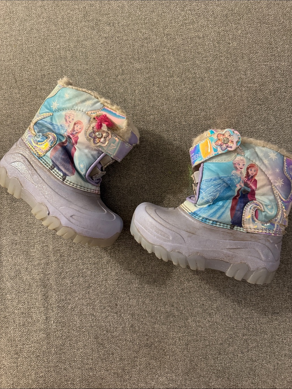 Girls' Light Purple Winter Snow Boots with Character Print
